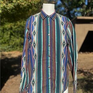 Panhandle Slim Southwestern Patterned Shirt - Blue, Green, Brown